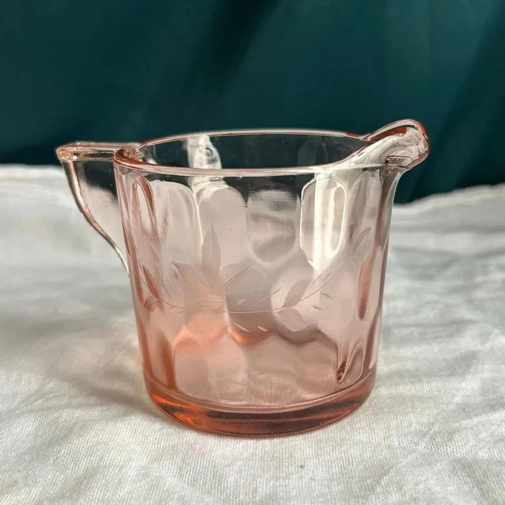 Vintage Hex Optic Pink Glass Creamer Jeannette